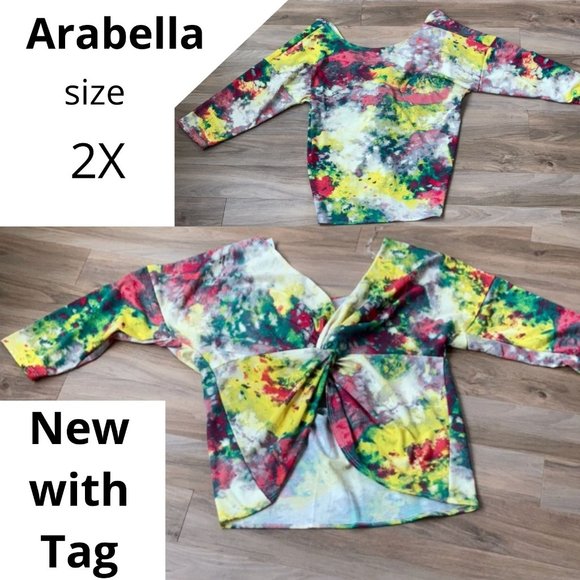 Arabella top twist back bright tie dye like print top size 2X - Picture 1 of 16